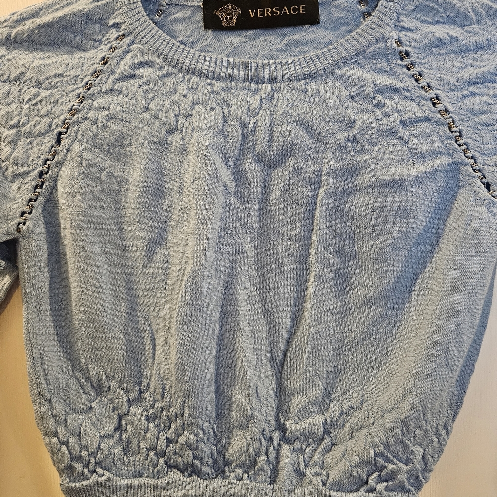 Versace baby blue ruched crop sweater - Picture 3 of 11